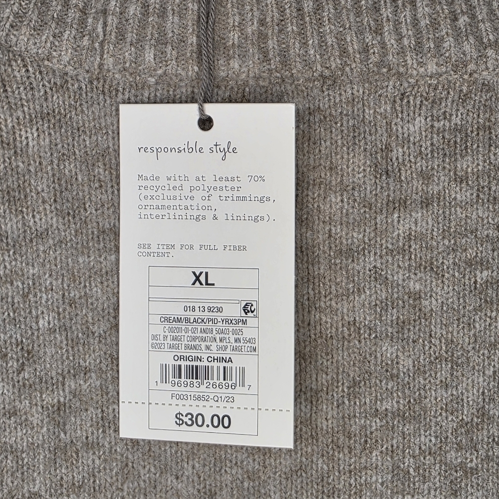 A New Day Target Sweater Crew Neck Tunic Long Sleeve Cream Tan Black Striped XL - Picture 4 of 7
